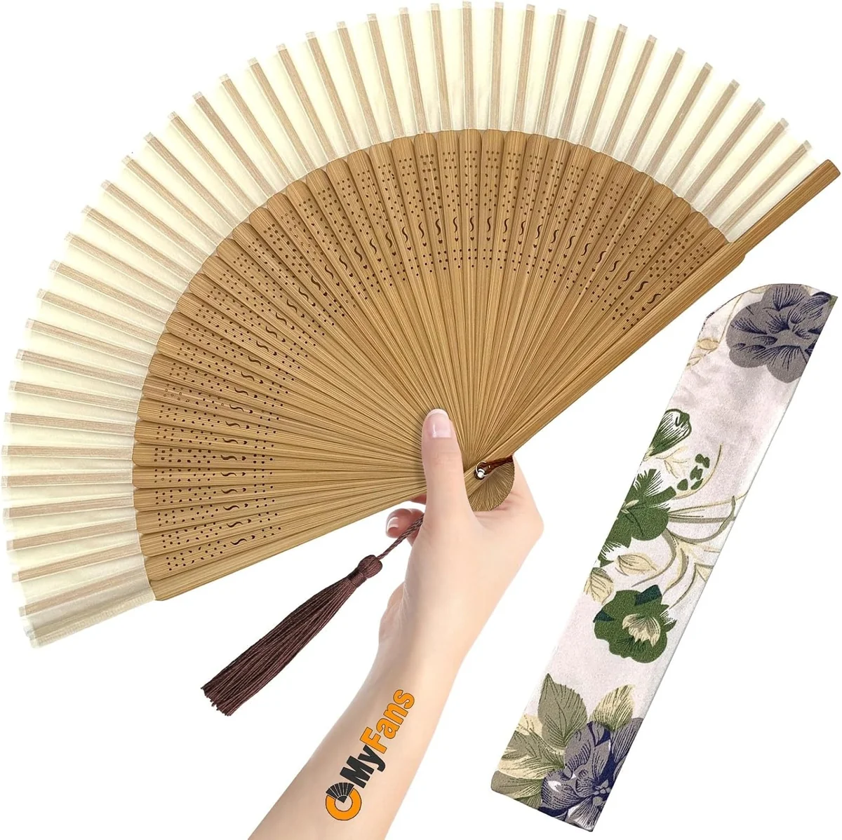 OMyFans Bamboo-White Folding Hand Fan — original seller photograph