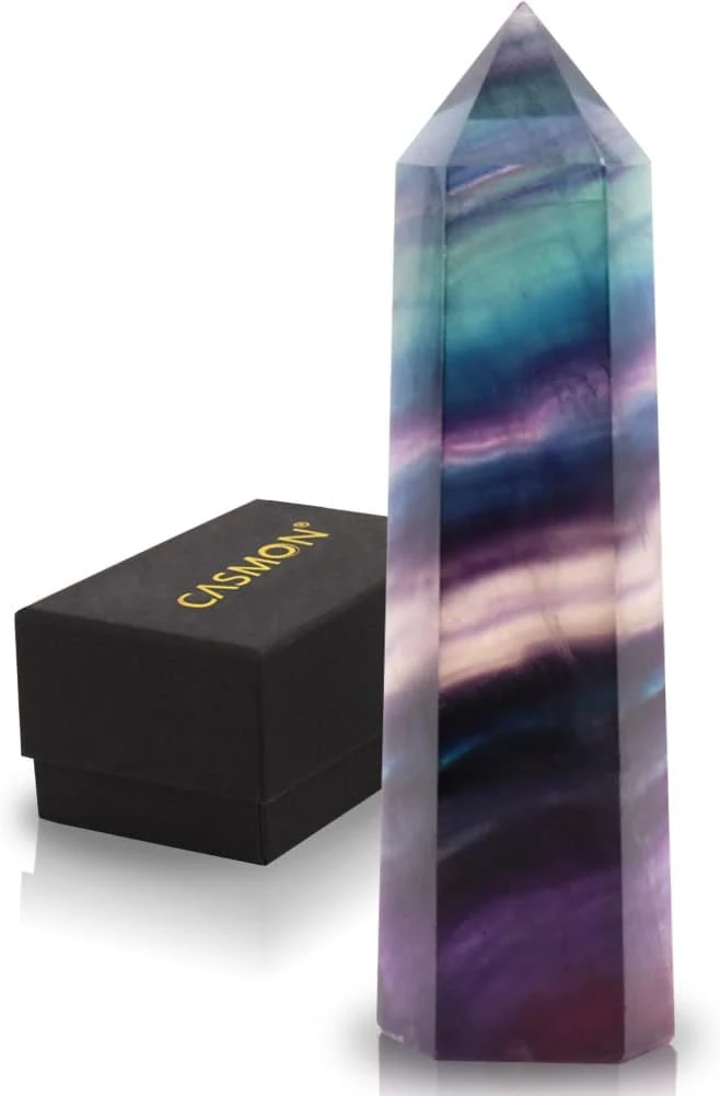 CASMON CASMON Large Healing Crystal Wand 6 Faceted Colorful Fluorite 3.2"-3.5" — original seller photograph