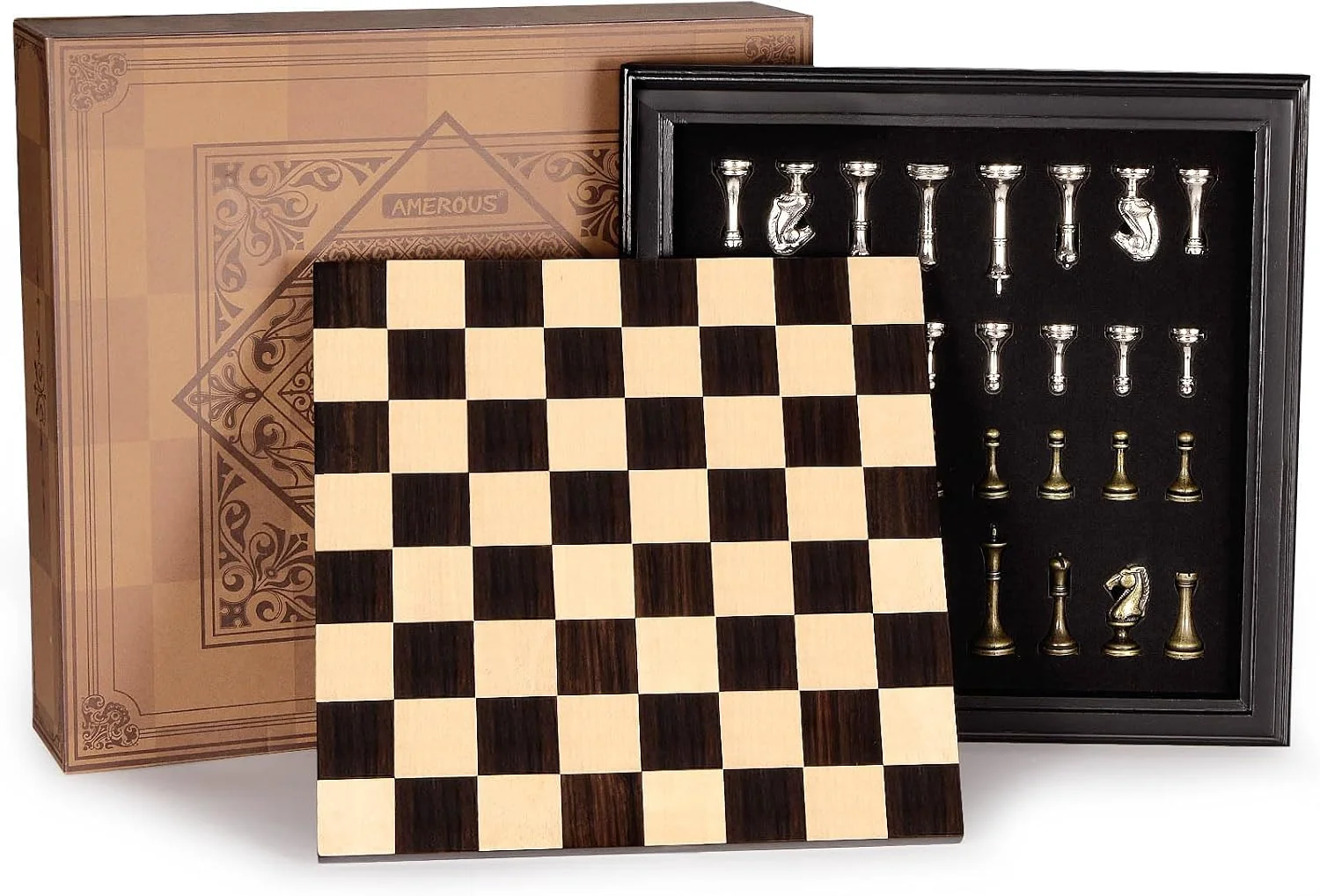 AMEROUS AMEROUS wood-metal chess set — original seller photograph