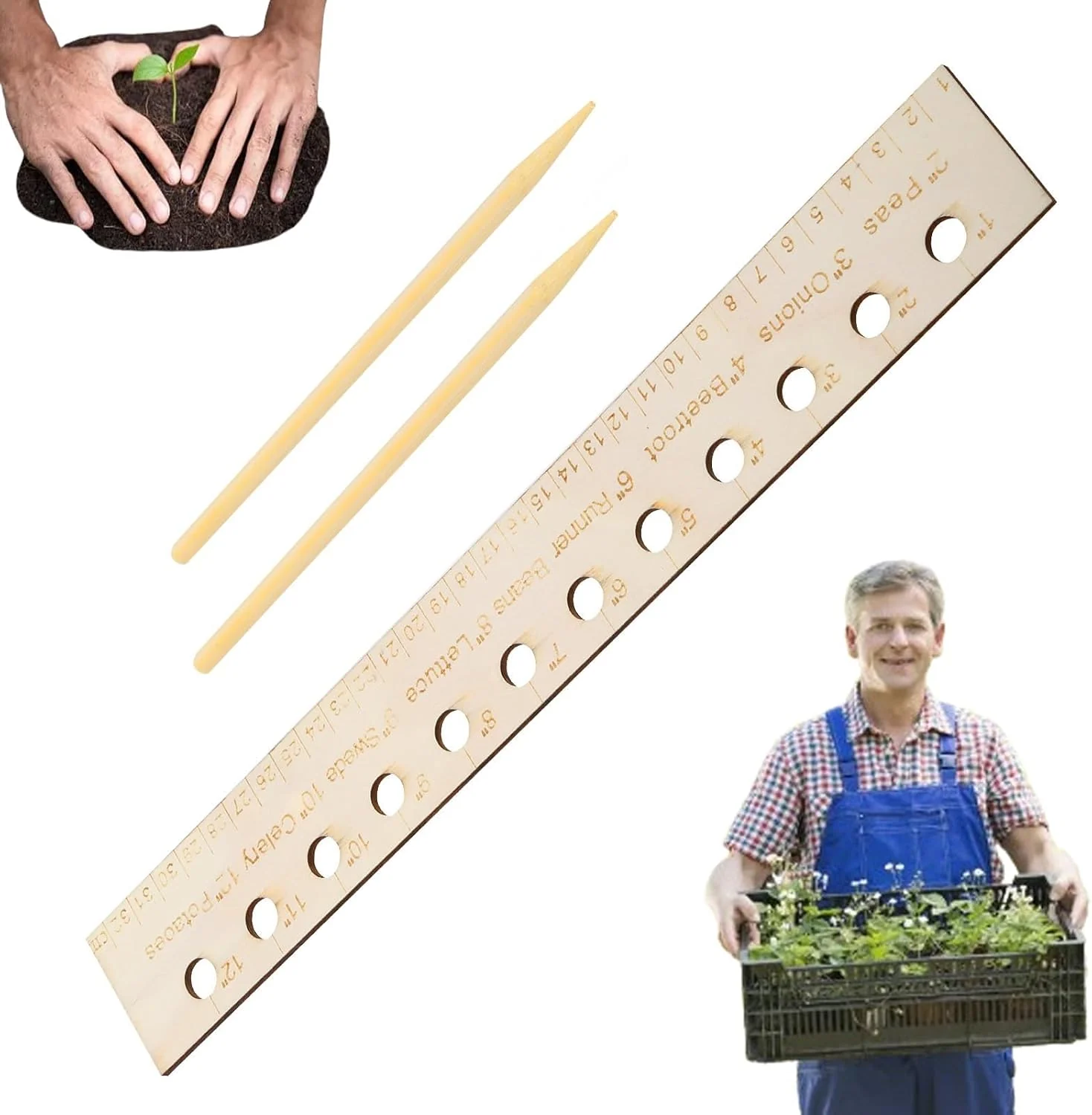 RJLCTH RJLCTH wooden seed-spacing ruler — original seller photograph