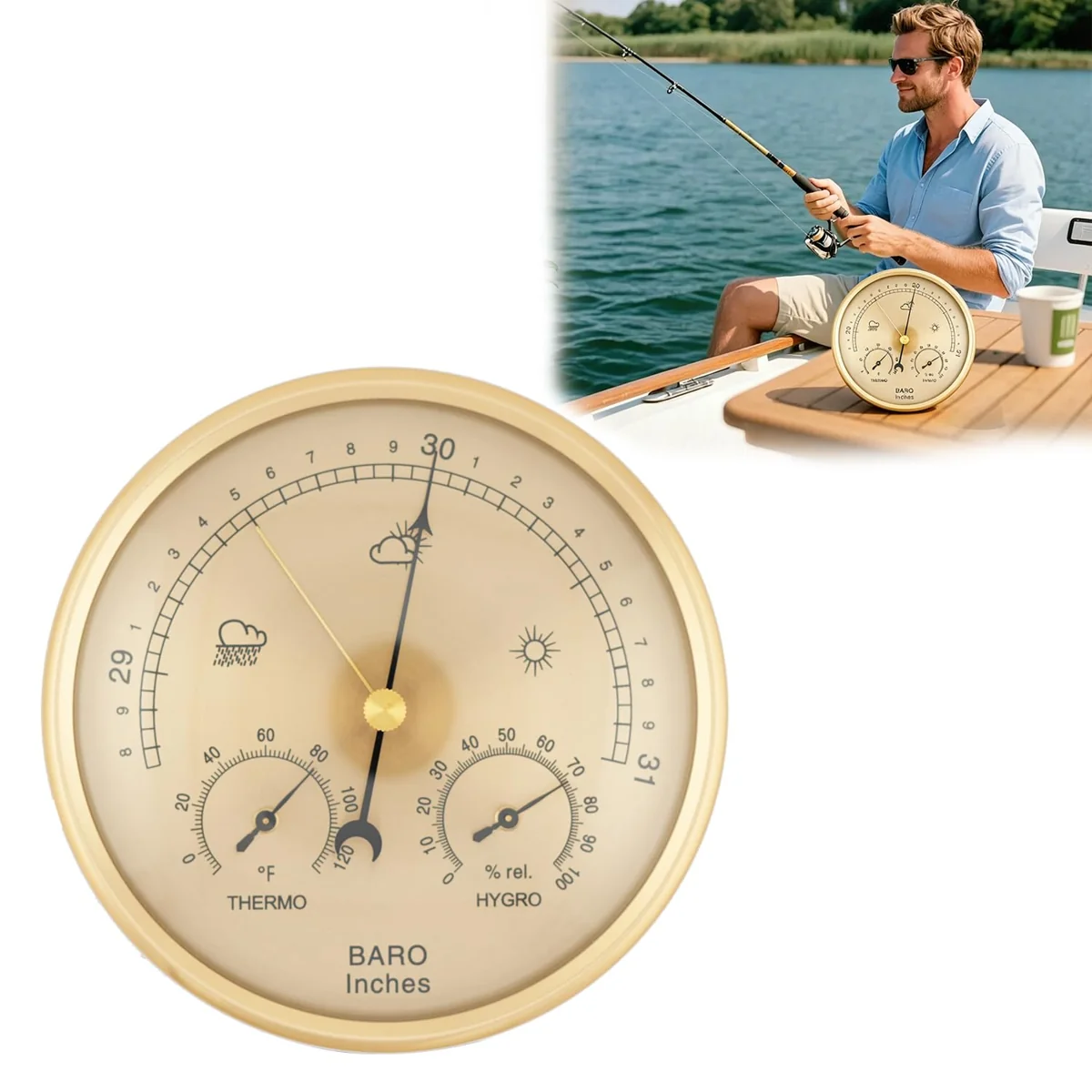 Generic Gold-Finish Three-Scale Weather Dial — original seller photograph