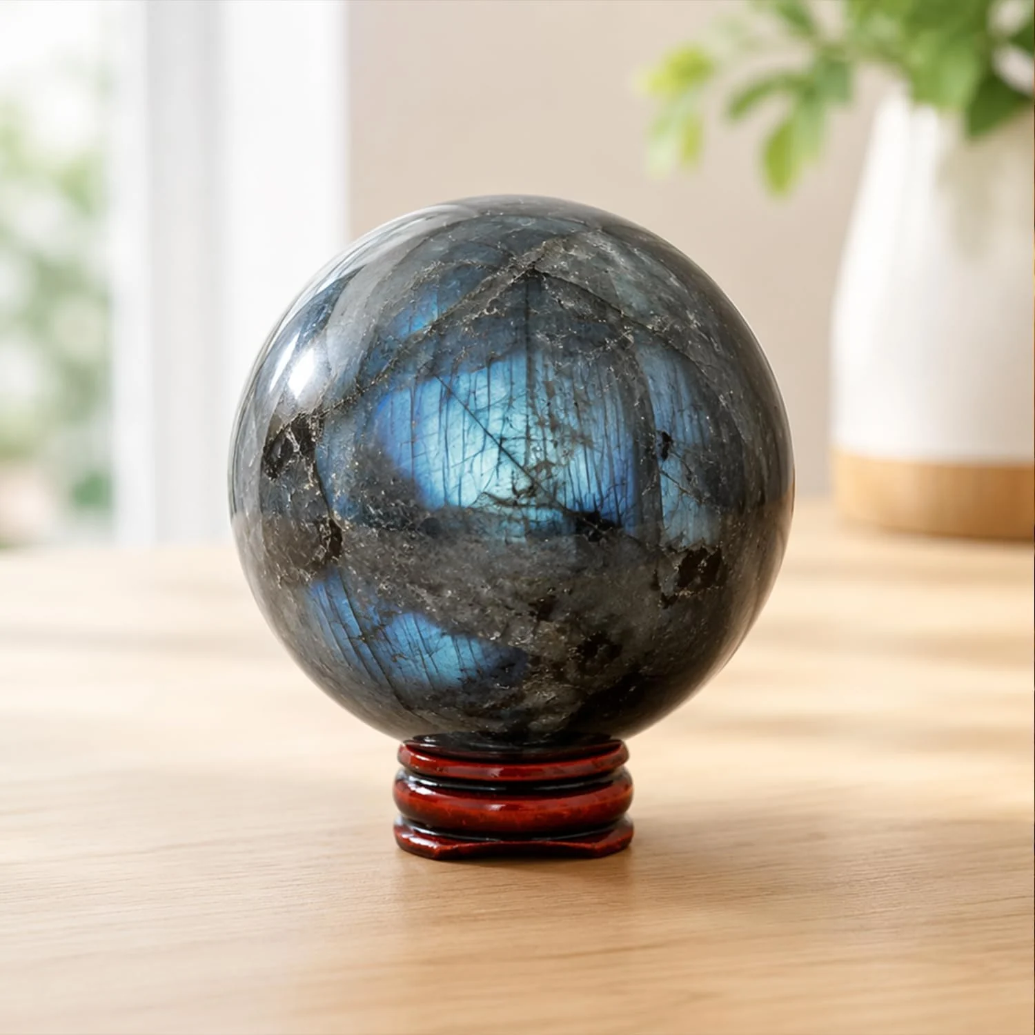 AierCrystal Labradorite Crystal Ball 2.4-2.8 inch with Stand Polished Sphere Home Decor — original seller photograph