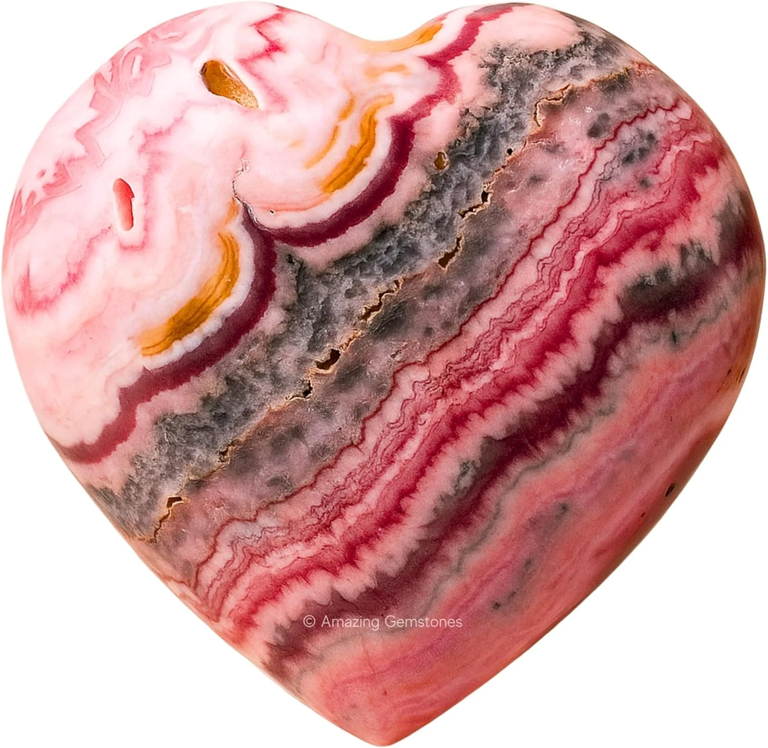 Amazing Gemstone Rhodochrosite Crystal Heart Palm Stone - Pocket Massage Worry Stone for Natural Body Chakra Balancing, Reiki Healing and Crystal Grid — original seller photograph