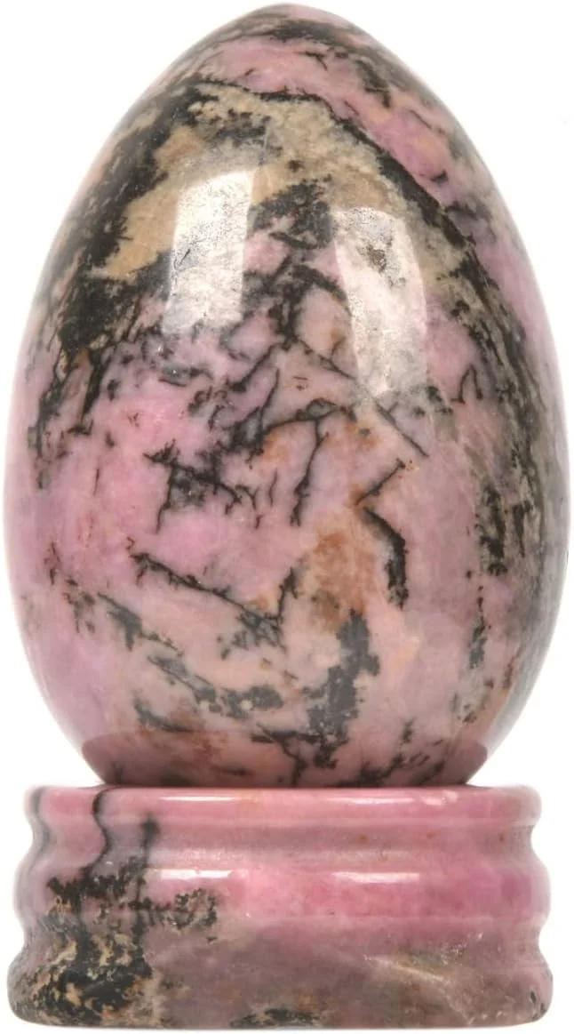 Justinstones Justinstones Natural Matrix Rhodonite Gemstone Egg Crystal Healing Chakra Meditation Home Office Decor Stone with Stone Stand — original seller photograph