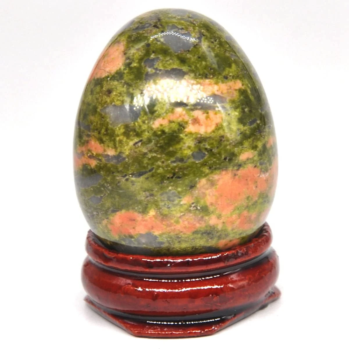 ECYC Ltd ECYC Ltd 30x40mm Natural Carved Gemstone Polished Egg Shape Gemstone Reiki Healing Crystal Quartz Eggs Sculpture Stone with Wooden Base Stand for Home Office Table Decor, Unakite — original seller photograph